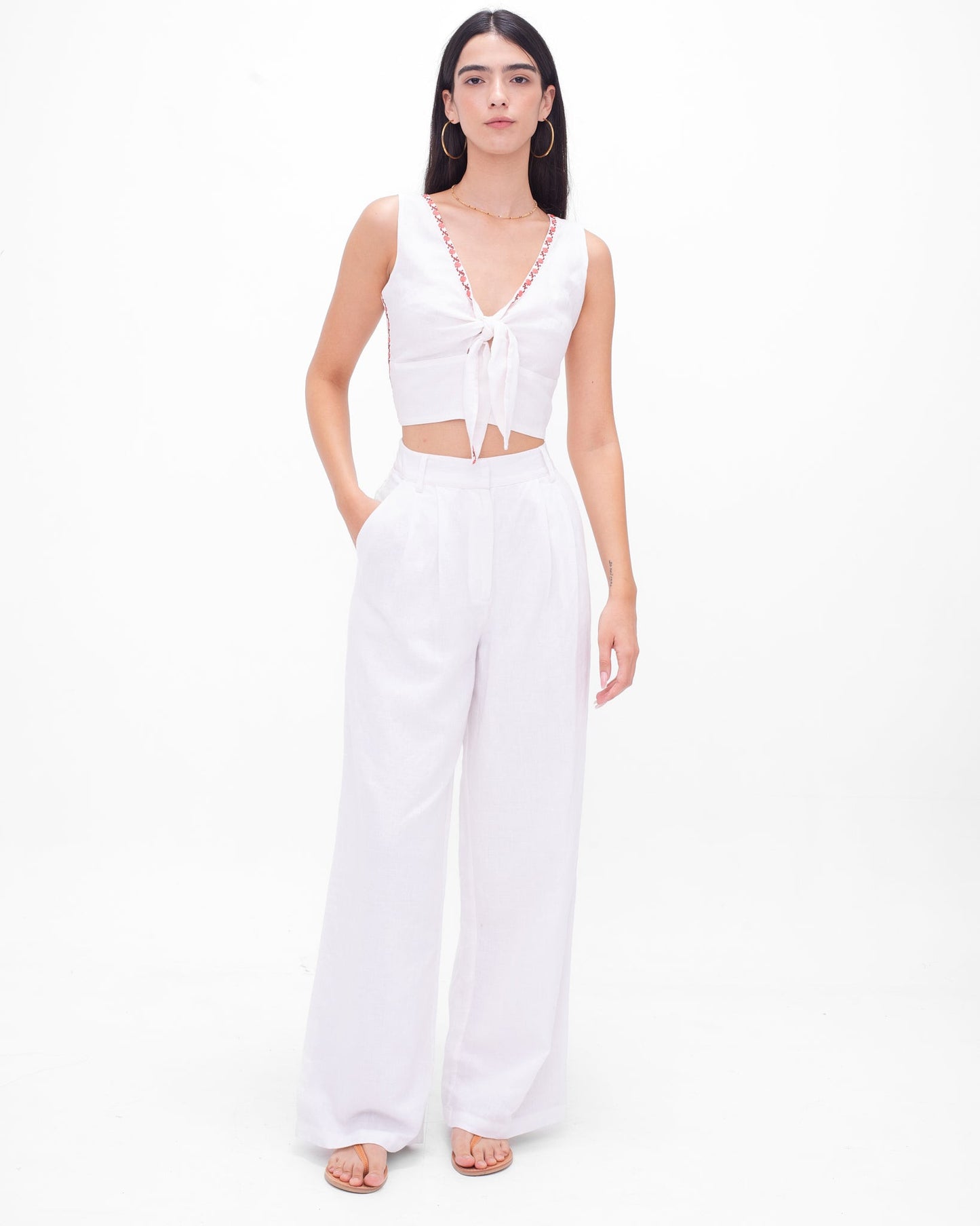 Zeev Embroidered Tie Top - Desert Queen