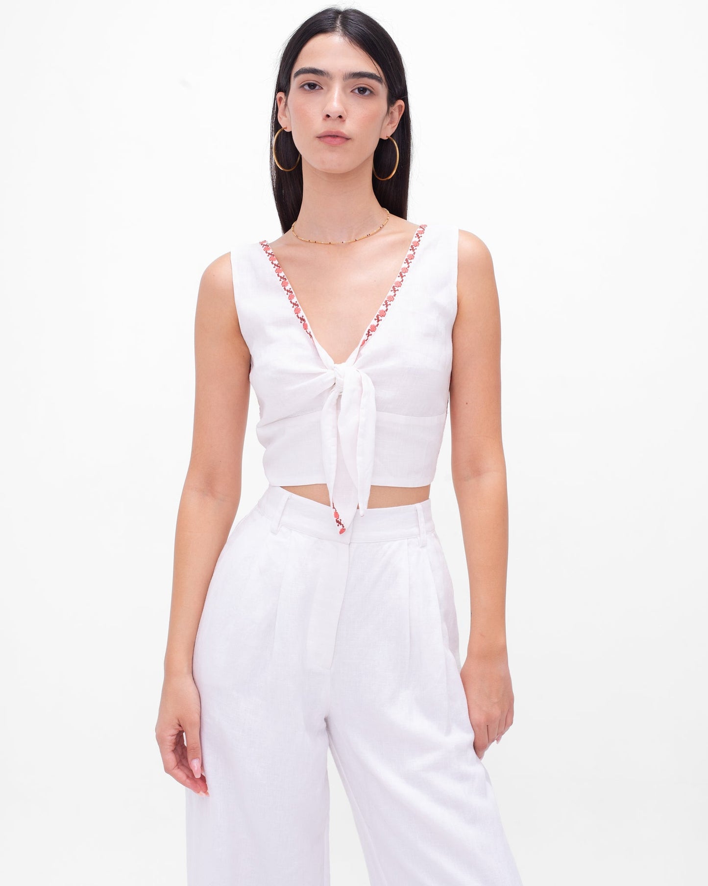 Zeev Embroidered Tie Top - Desert Queen